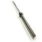 Ivanko stainless steel Olympic barbell with chrome sleeves and knurled grip, angled view on white background