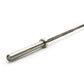 Ivanko stainless steel Olympic bar with knurled grip and metal sleeves on white background