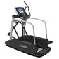 Landice E7 elliptical machine with black base, silver frame, digital console, and curved handles on white background