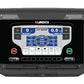 Landice L7 treadmill console displaying workout metrics including time, distance, calories, and speed on illuminated blue dis