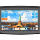 Landice L8 treadmill with black frame displaying fitness metrics, Statue of Liberty landmark on screen, and start/stop contro