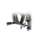 Landice R7 recumbent exercise bike with gray padded seat, black frame, and blue directional arrow showing pedal motion