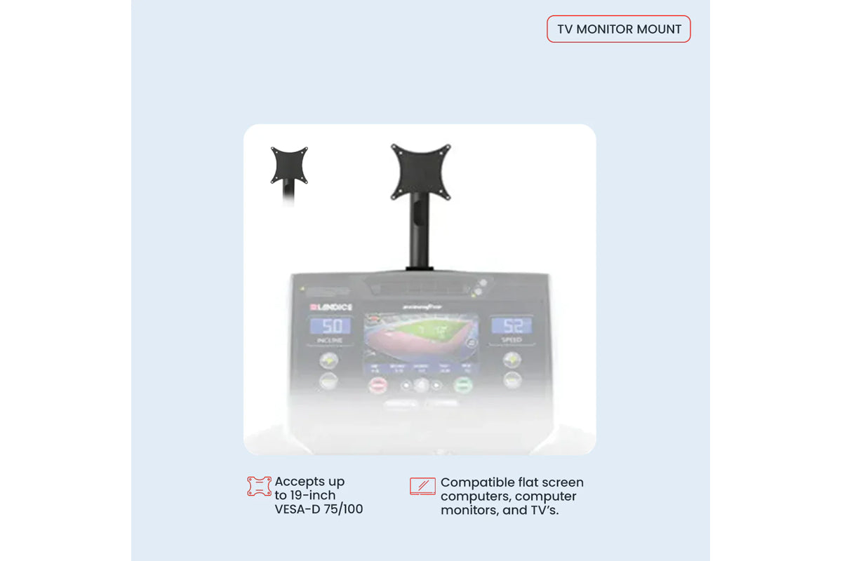 Black TV monitor mount with dual articulating arms on adjustable stand base
