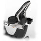 Landice R9 recumbent exercise bike with black mesh backrest, white and black frame, and storage compartments, shown at angle 