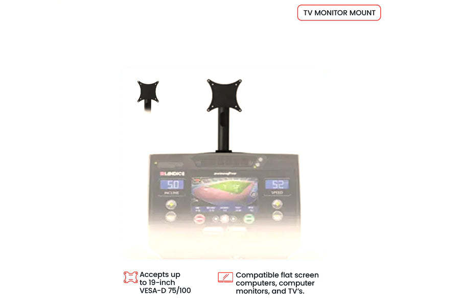 Black TV monitor mount with adjustable arm and VESA-compatible bracket, displayed on white background