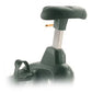 Landice U7 upright exercise bike with dark green seat and base, cream-colored support column, and foot pedals on white backgr
