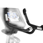 Landice U7 upright exercise bike with black frame and handlebars, digital console display mounted on white background