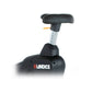 Landice U7 upright exercise bike with black padded seat and handlebars, silver adjustment post, on white background