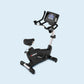 Landice U9 upright exercise bike with black seat and frame, silver post, digital console display, and stabilizing base on whi