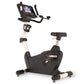 Landice U9 black upright exercise bike with digital display console and adjustable seat, on white background