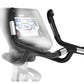Black and white universal tablet holder mount for exercise bike with adjustable arms and grip pads