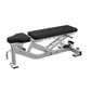 Hammer Strength Athletic Series multi-adjustable weight bench with black padded seat and backrest, silver metal frame, and le
