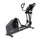 Life Fitness E3 elliptical cross-trainer with gray and black frame, digital console display, and dual handlebars on white bac