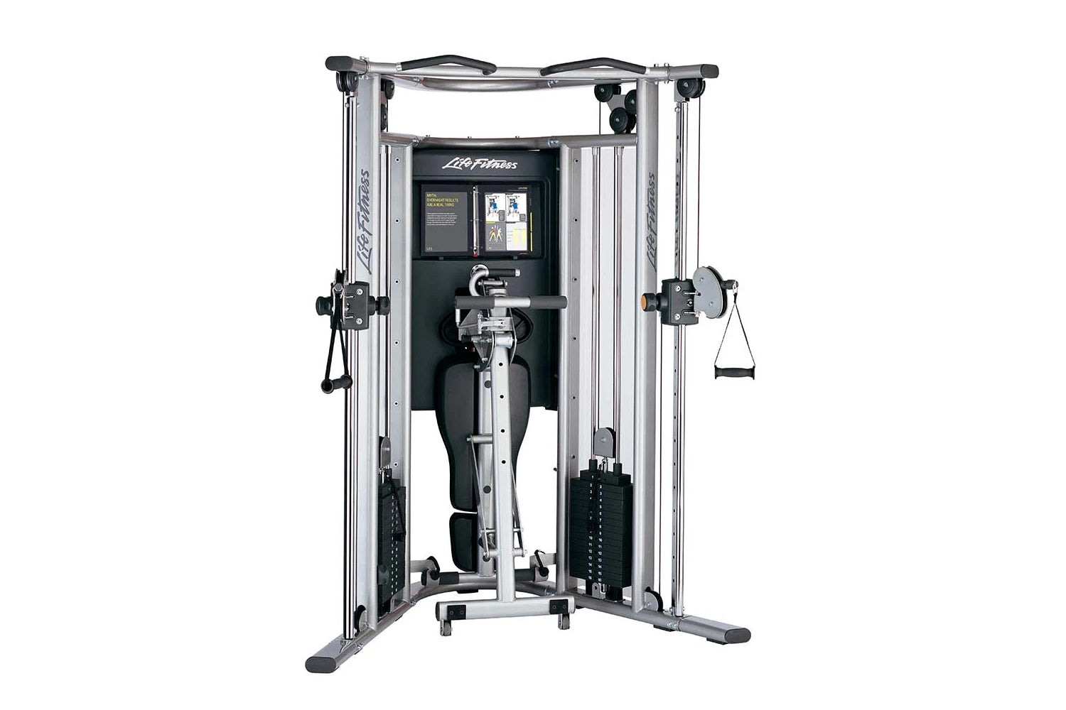 Life Fitness G7 functional trainer home gym with silver frame, black interior panel, dual cable stations, footplate and instr