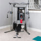 Life Fitness G7 home gym with silver frame, black center console, cable machines, and black seat in gym setting