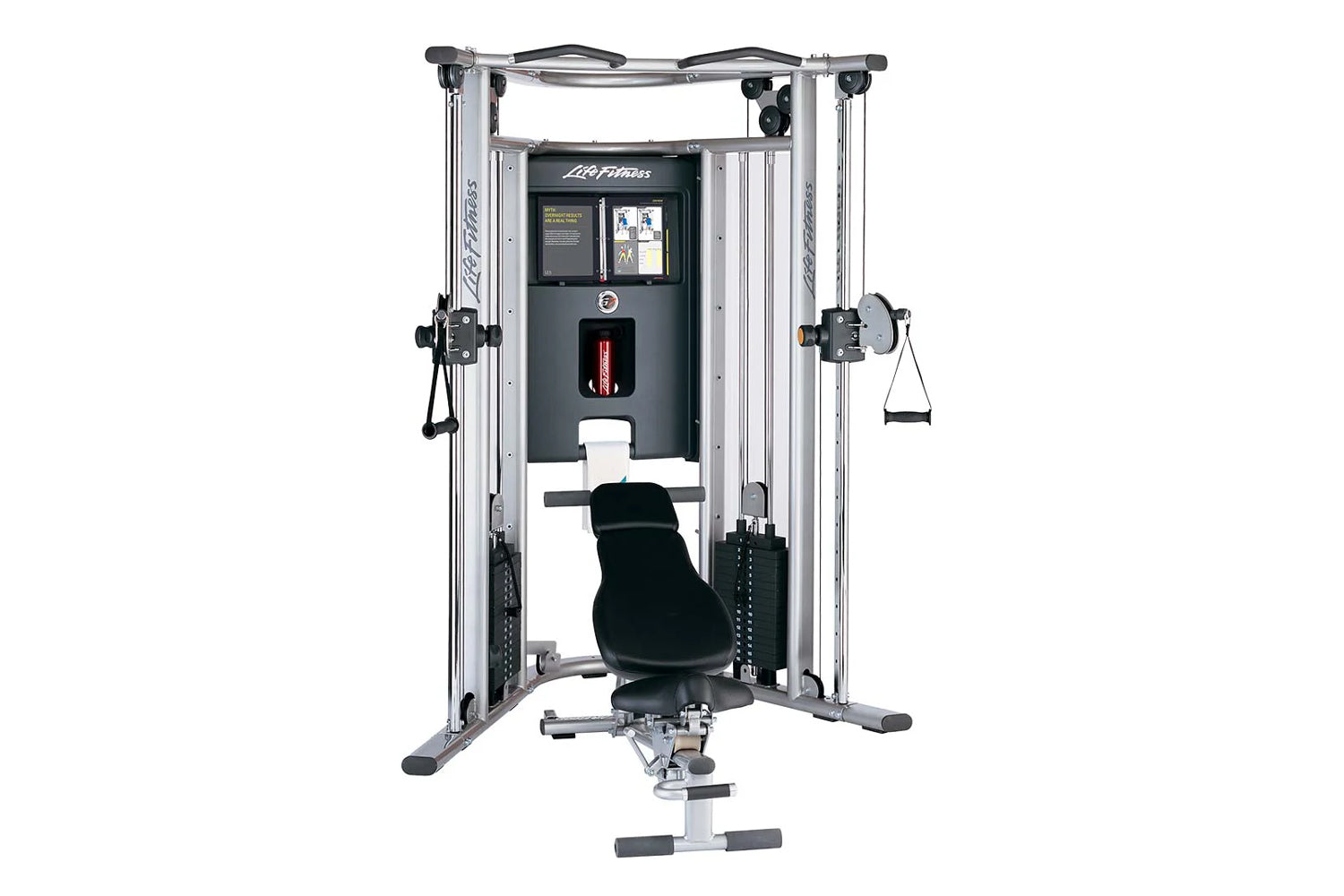 Life Fitness G7 silver and black home gym with dual cable pulley system and digital display, shown on white background