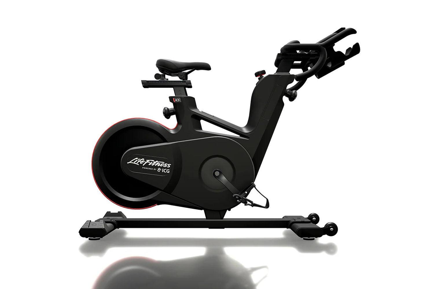 Black exercise bike with 'Life Fitness' branding