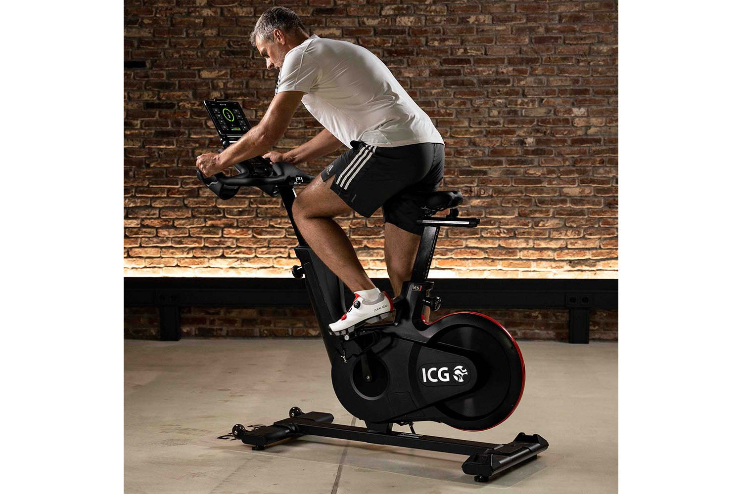 Man exercising on a stationary bike