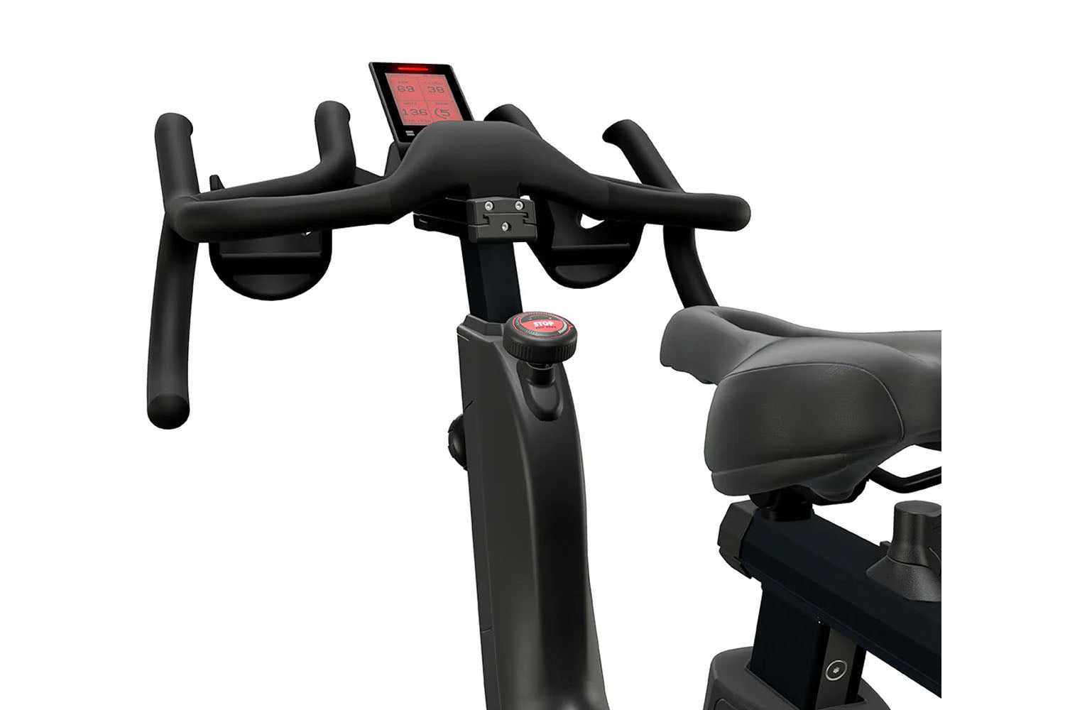 Close-up of a stationary bike with a digital display