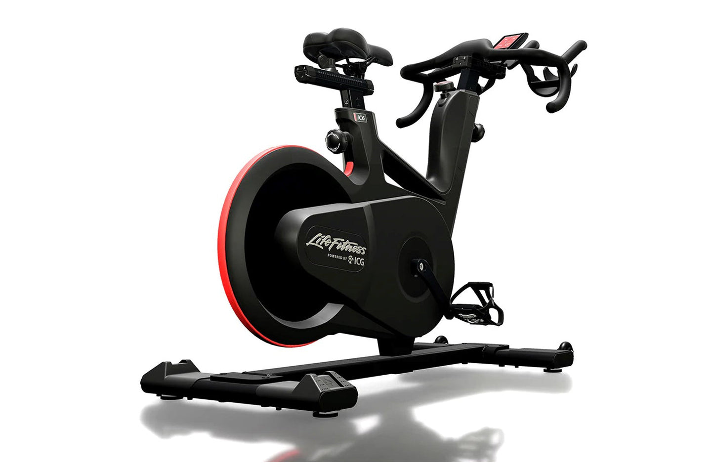 Black and red exercise bike with 'Life Fitness' branding