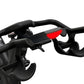 Close-up of a black bike rack with a red accent