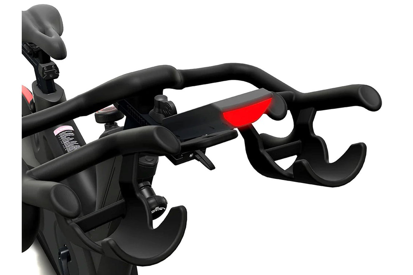 Close-up of a black bike rack with a red accent