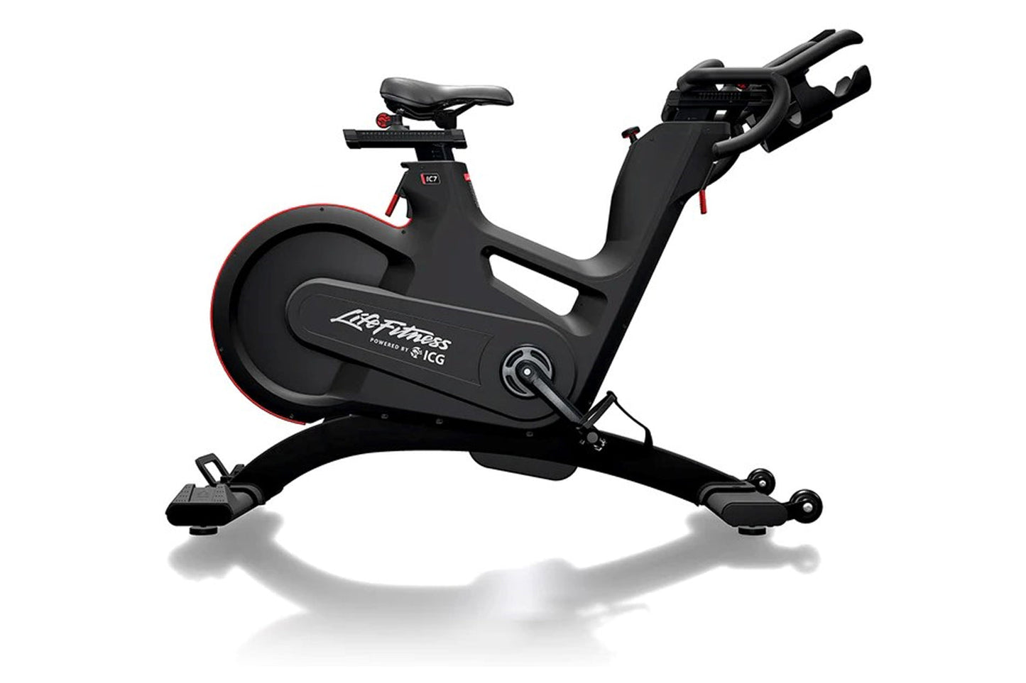 Black exercise bike with 'Life Fitness' branding