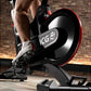 Person using a stationary bike with ICG branding in a home setting.