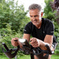 Man exercising on a stationary bike