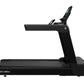 Black Life Fitness Integrity+ treadmill with digital display console and green accent details on white background