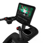 Black exercise climber machine with digital display screen showing fitness app interface and red control buttons on handlebar