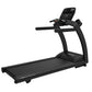 Black Life Fitness Run CX treadmill with digital console, cushioned running deck, and handrails on white background