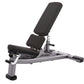 Life Fitness Signature Series adjustable weight bench with black padded seat and backrest, gray steel frame, and leg extensio