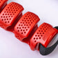 Red pull-up assist bands with perforated design and black fabric straps, displayed on white background