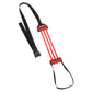 Red and black pull-up assist band with resistance straps, metal grip handles, and attachment loop on white background