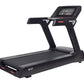 Black motorized treadmill with digital touchscreen console, gray handrails, and orange accent details, model M12T on white ba