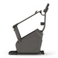 Black stationary exercise bike with curved frame, handlebars, and adjustable seat on white background
