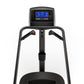 Black Matrix climbmill with blue digital display showing workout metrics, dual climbing handles, and footplate on white backg