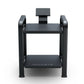 Matrix black dumbbell storage rack with two tiers, dumbbells on sides, and adjustable headrest on white background