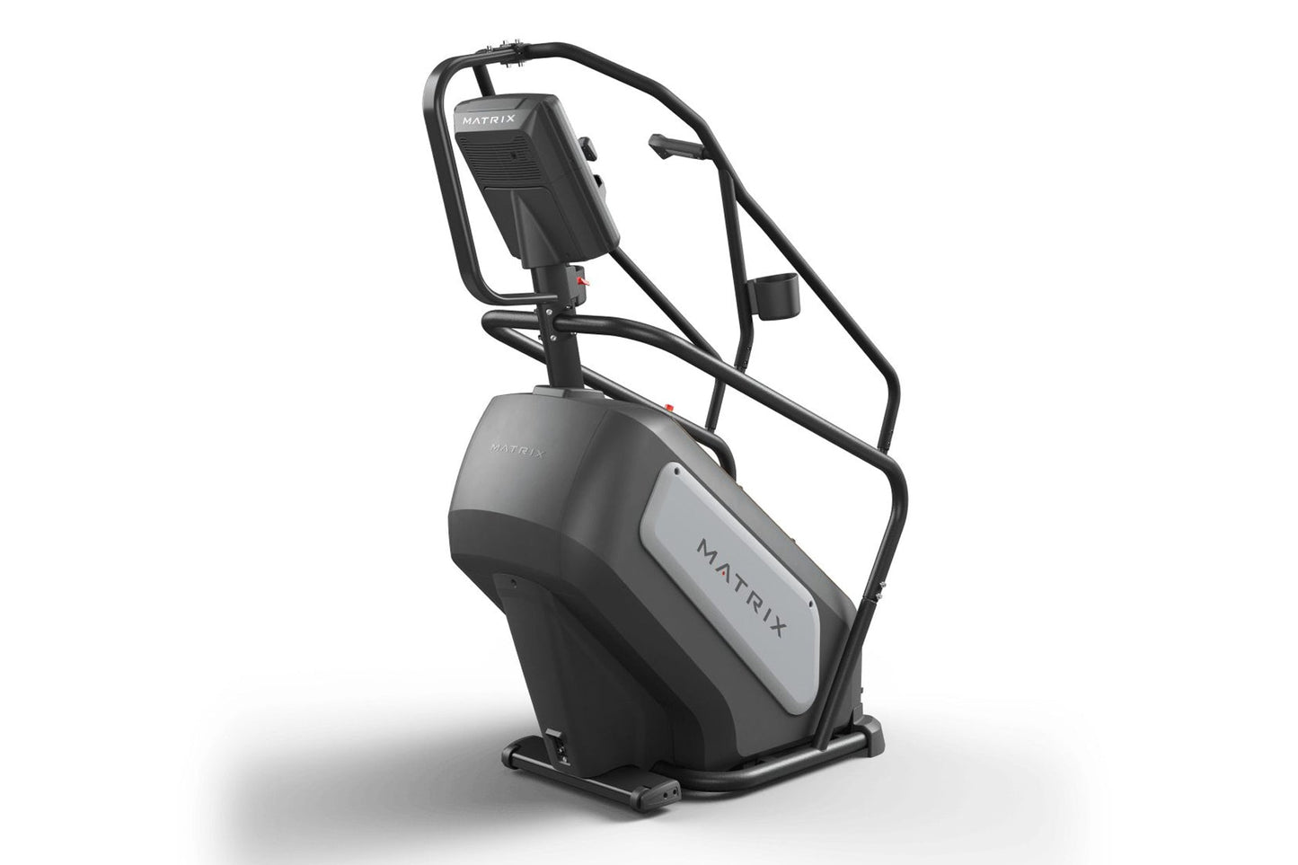 Matrix Endurance ClimbMill with black and gray frame, digital display console, and dual handlebar grips on white background