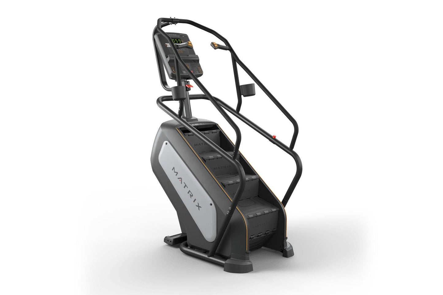 Matrix Endurance ClimbMill black and gray stair climbing machine with digital display on white background