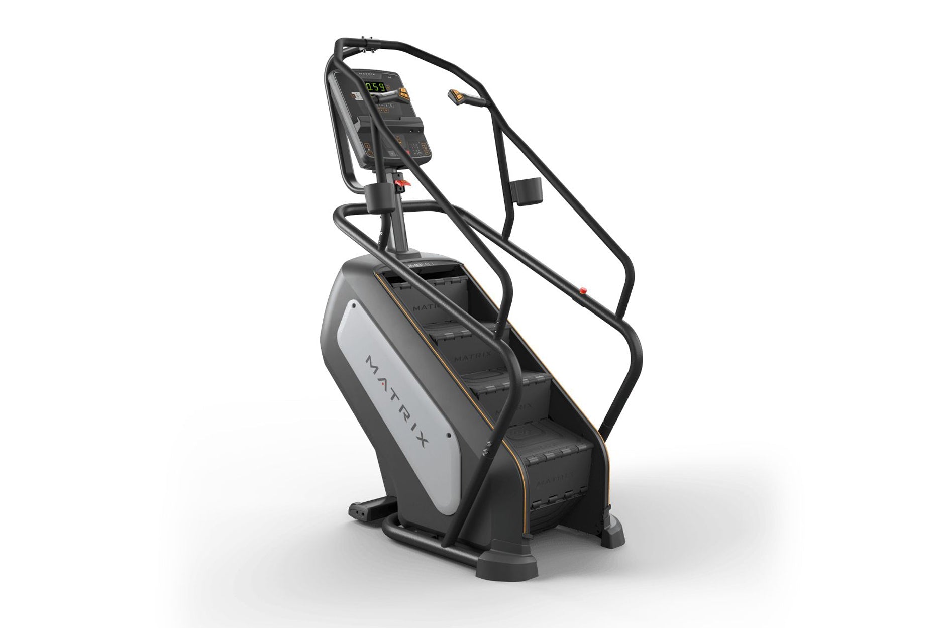 Matrix Endurance ClimbMill black and gray stair climbing machine with digital display on white background