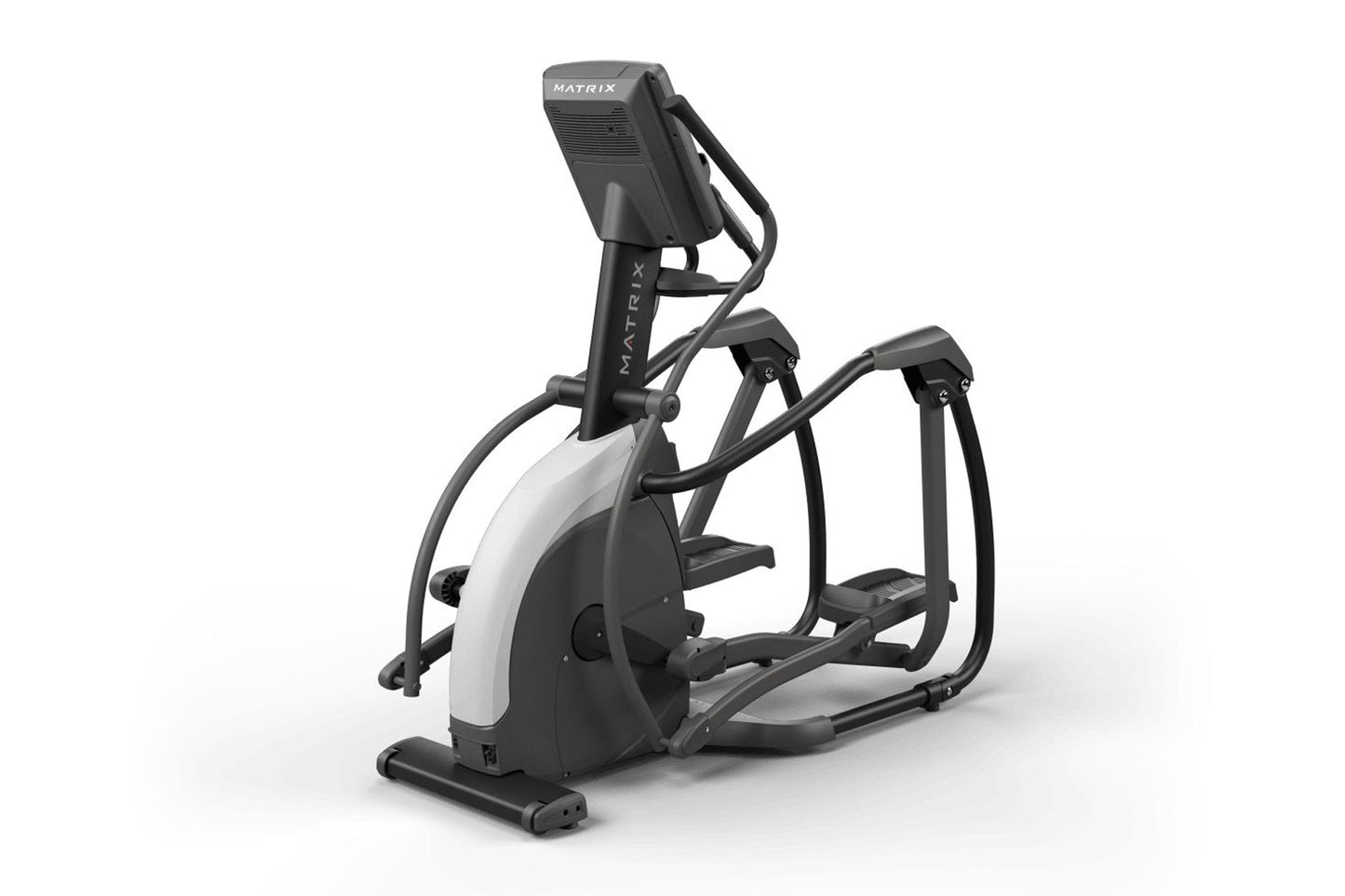 Matrix Endurance elliptical trainer with black frame, white accent panel, and digital display on white background