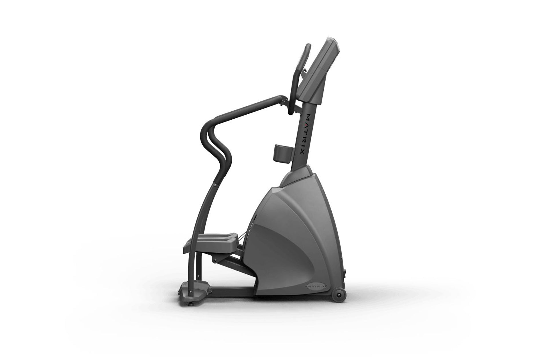 Matrix Endurance Stepper exercise machine with gray frame, curved handrails, and digital display on white background