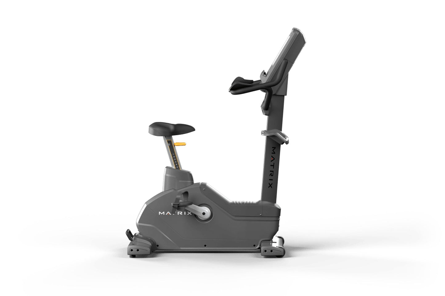 Matrix Endurance upright exercise bike with gray frame, black seat and handlebars, on white background