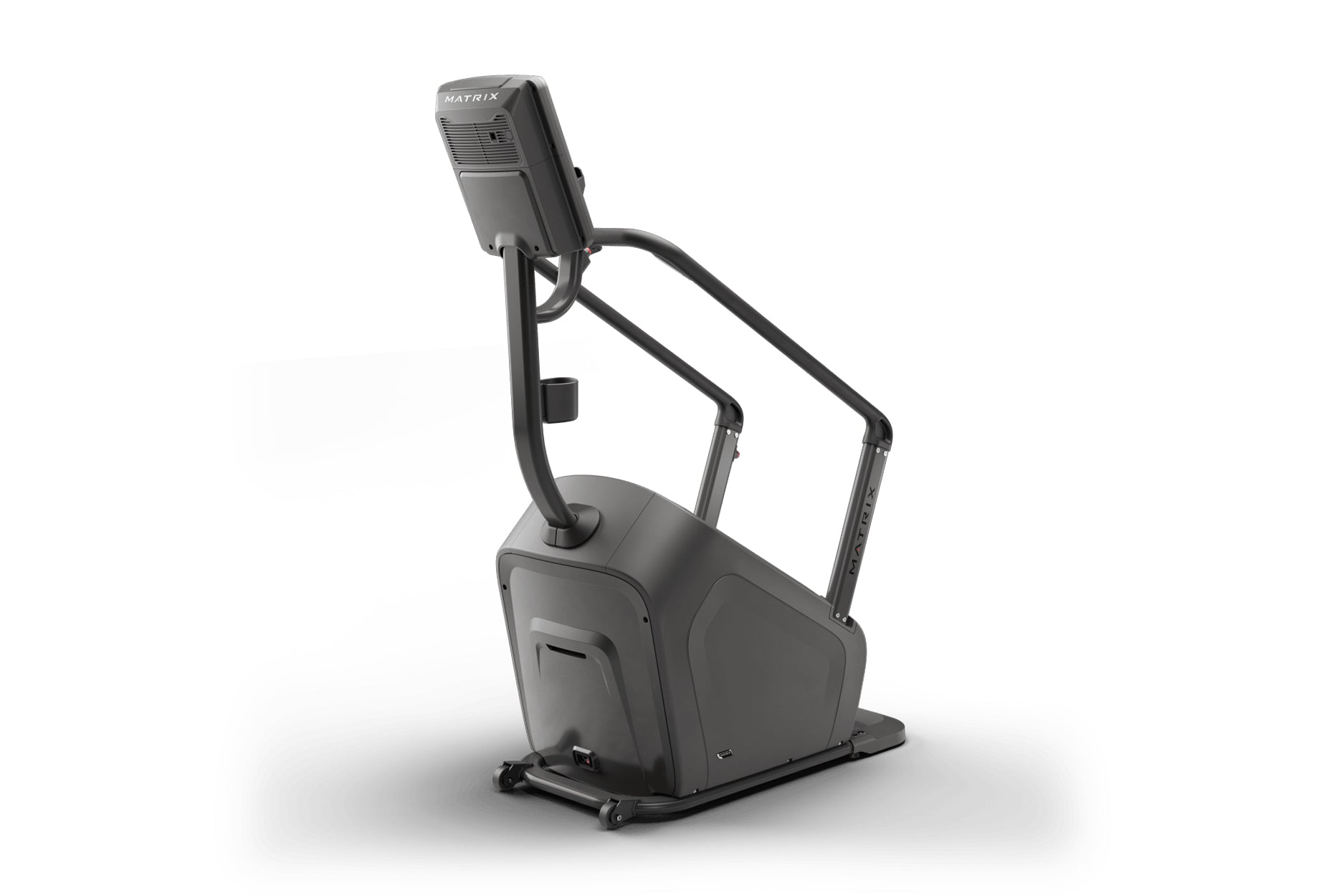 Matrix Lifestyle ClimbMill black stair climbing machine with digital console on white background