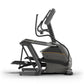 Black and gray elliptical exercise machine with handles, footrest, and digital display on white background