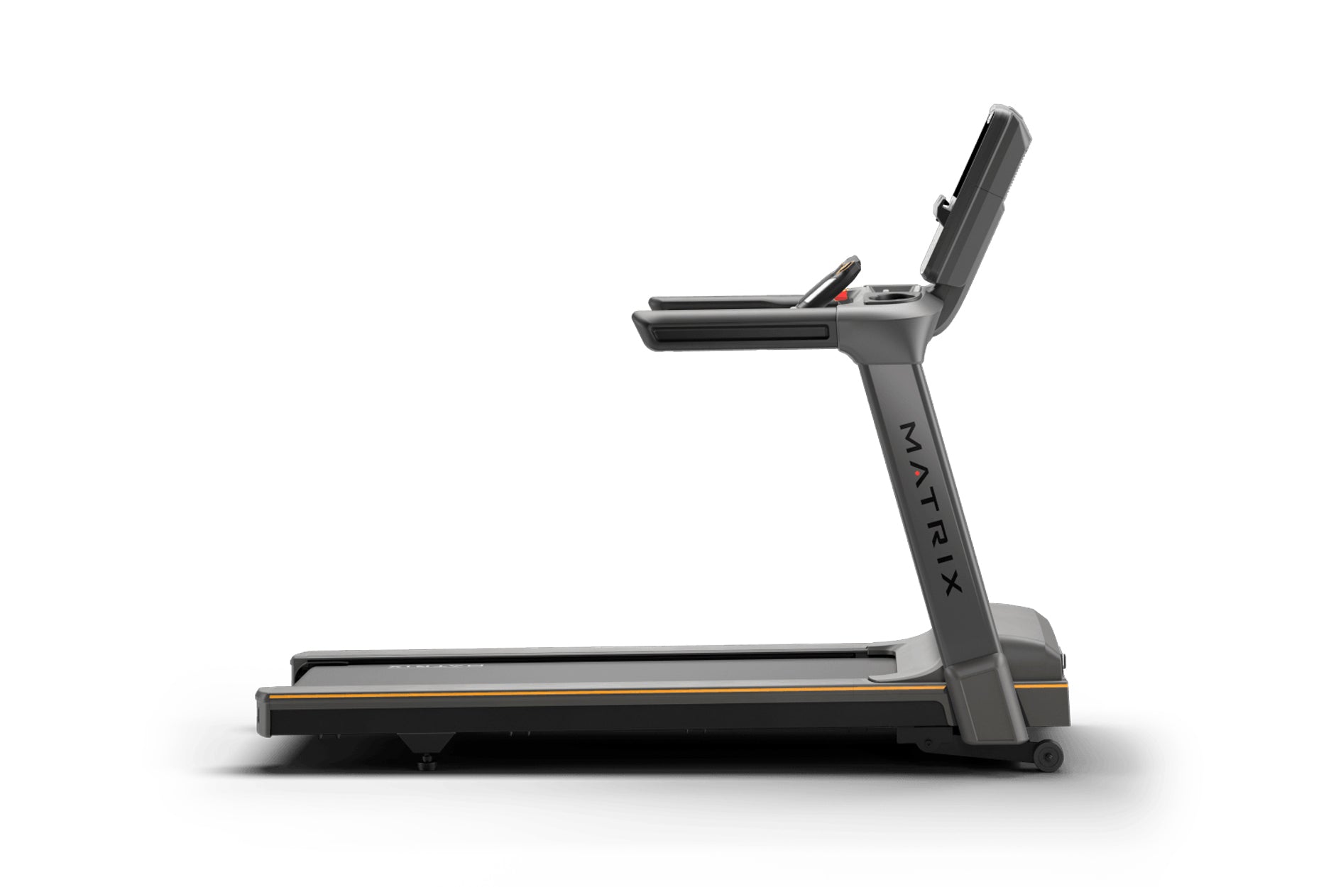 Matrix Lifestyle Treadmill with black and gray frame, digital console, and upright handlebar on white background