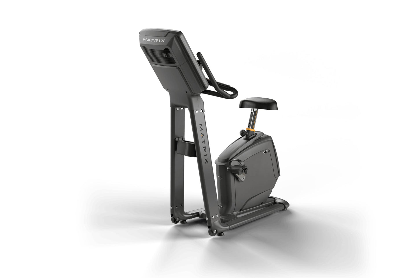 Matrix Lifestyle Upright Cycle with digital console, black seat and handlebars, on white background