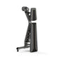 Matrix multi-adjustable weight bench in black with gold accents, featuring padded seat and back, on white background